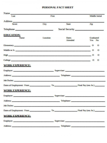 Blank Personal Data Sheet Form Template 📝 Get IRS Form Personal Data ...